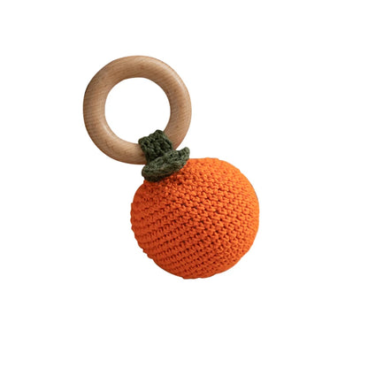 Wooden Baby Teether Cute Fruit Style Handmade Crochet Rattle Toys Newborn Soother Teething Chew Toys for Boys Girls Babies Gifts