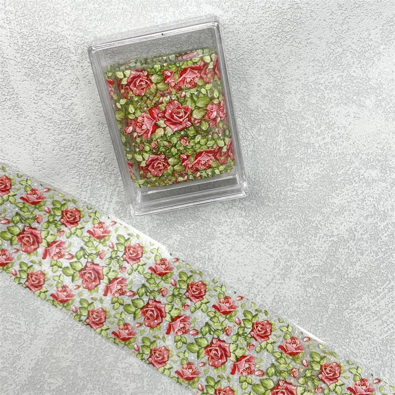 1Pc 100cm Flower Nail Foils for Transfer Paper Floral Stickers Rose Nails Wraps Tulip Nail Art Decorations