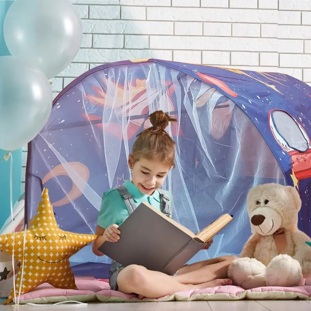 Starlight Dream Bed Canopy Play Tent for Kids Portable Fairy House Tunnel Cozy Playhouse Decor for Children Girls Boys