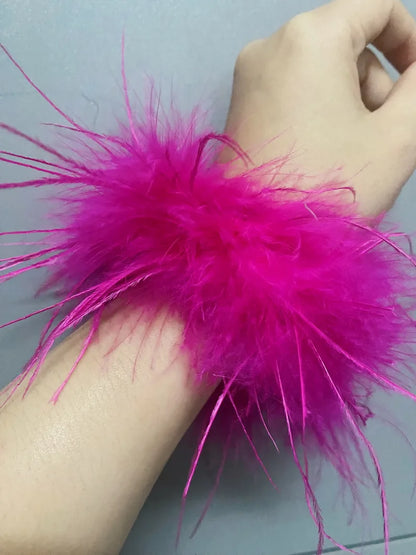 Real Ostrich feather cuff plumes bracelet for women white Cuffs pens Shirt with feathers girls fur cuffs ornament boa plume