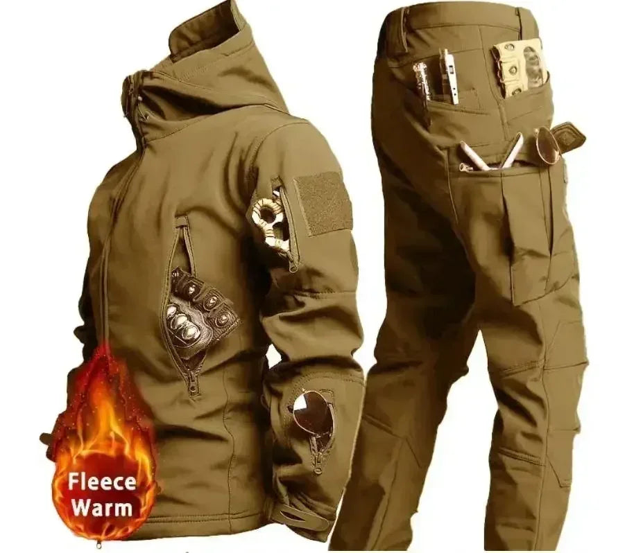 Winter Soft Shell Mens Tactical Set Outdoor Windproof Waterproof Warm Combat Suit Multi Pocket Thickened Camo Hunting Uniform