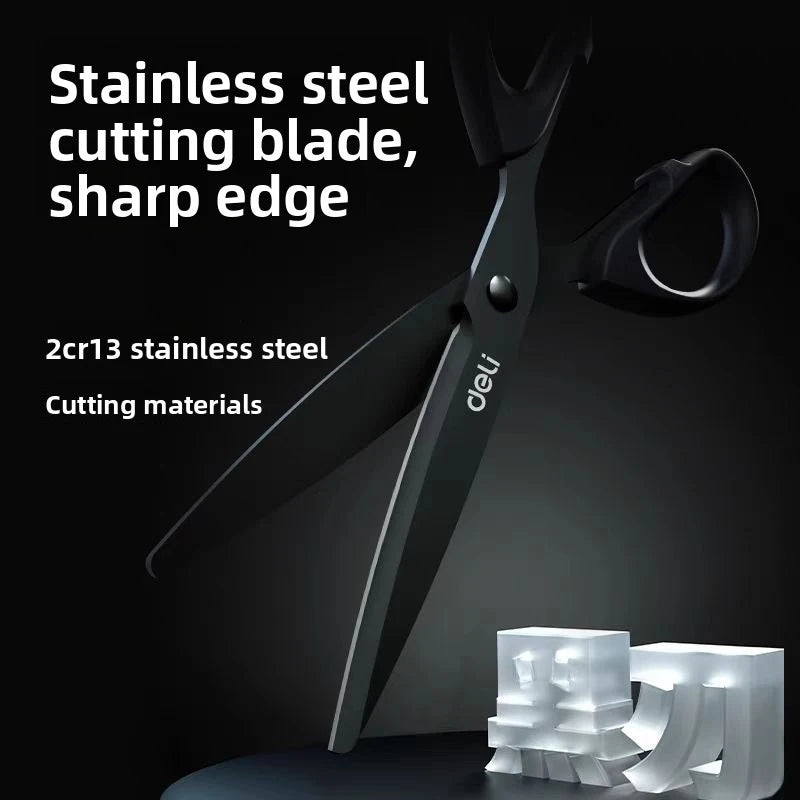 Deli Black Blade Scissors Stainless Steel Anti-Rust Shears Comfort Grip Office School Home Craft Cutting Stationery