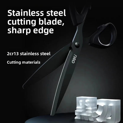 Deli Black Blade Scissors Stainless Steel Anti-Rust Shears Comfort Grip Office School Home Craft Cutting Stationery