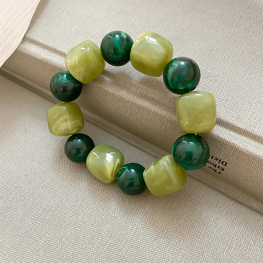 Multicolor Irregular Acrylic Beaded Bangles for Women Geometric Smudge String Bracelet Beach Vacation Style Couple Jewelry W