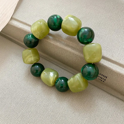 Multicolor Irregular Acrylic Beaded Bangles for Women Geometric Smudge String Bracelet Beach Vacation Style Couple Jewelry W