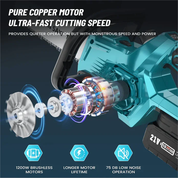 16-Inch Electric Chainsaw 3500W Brushless Motor Low-Vibration Handheld Gasoline-Free Smoke-Free Woodworking Power Tool