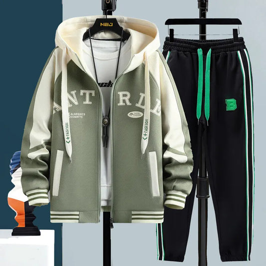 High Quality Running 2 Piece Set Hooded Jacket+Sweatpants Cardigan Long Sleeve Casual Tracksuit Men Sport Brand Clothing Suit