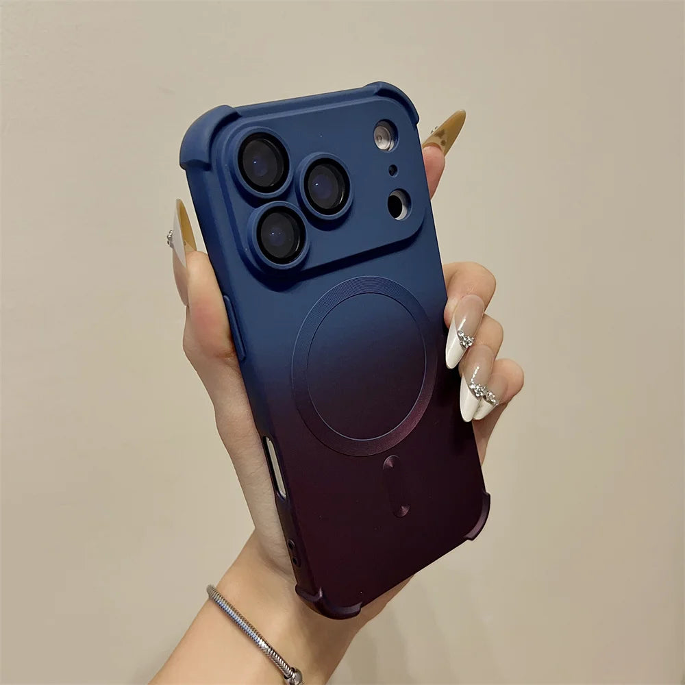 Gradient Color Magnetic Case For iPhone Air 17 16 15 Plus 14 13 12 Pro Max Magsafe Wireless Charging Glass Lens Protective Cover
