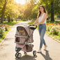 Dog Stroller Foldable Pet Stroller with Adjustable Canopy, Breathable Mesh Windows, Storage Basket, Cup Holder and Rear Brake, Lightweight Travel Carrier Pushchair for Small Dogs, Cats and Mini Breeds, Coffee