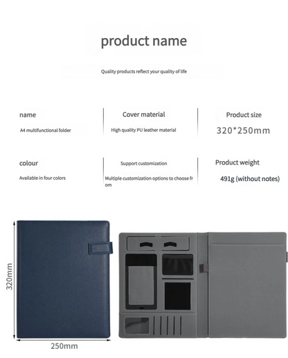 A4 Multifunctional Meeting Folder | Leather - like Finish. Organize Phone, Cards & Notes. Ideal for Business & Productivity!