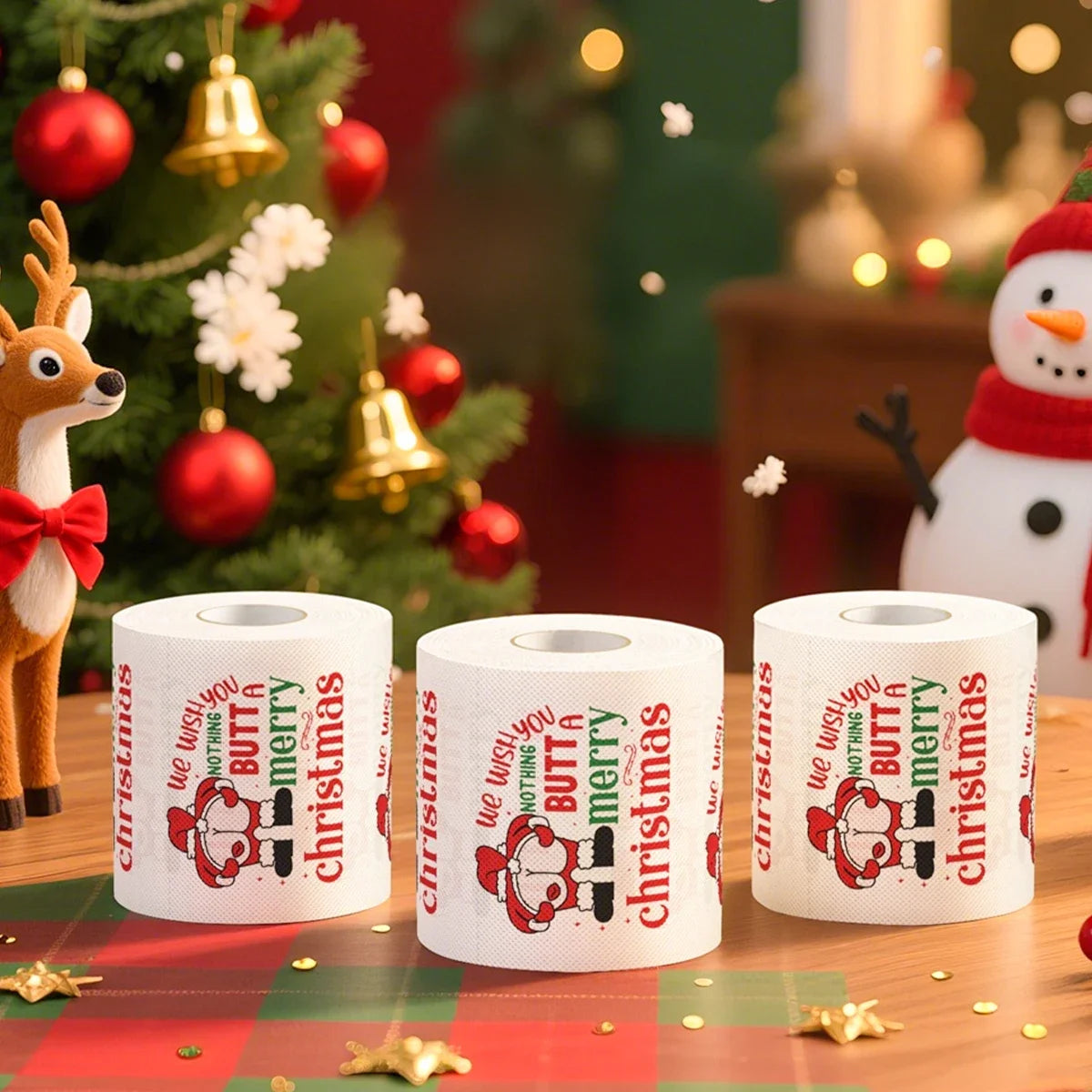 1/5pcs Happy 2026 New Year Christmas Toilet Roll Paper Xmas Tissue Roll Kitchen Home Decoration Holiday Party Supplies