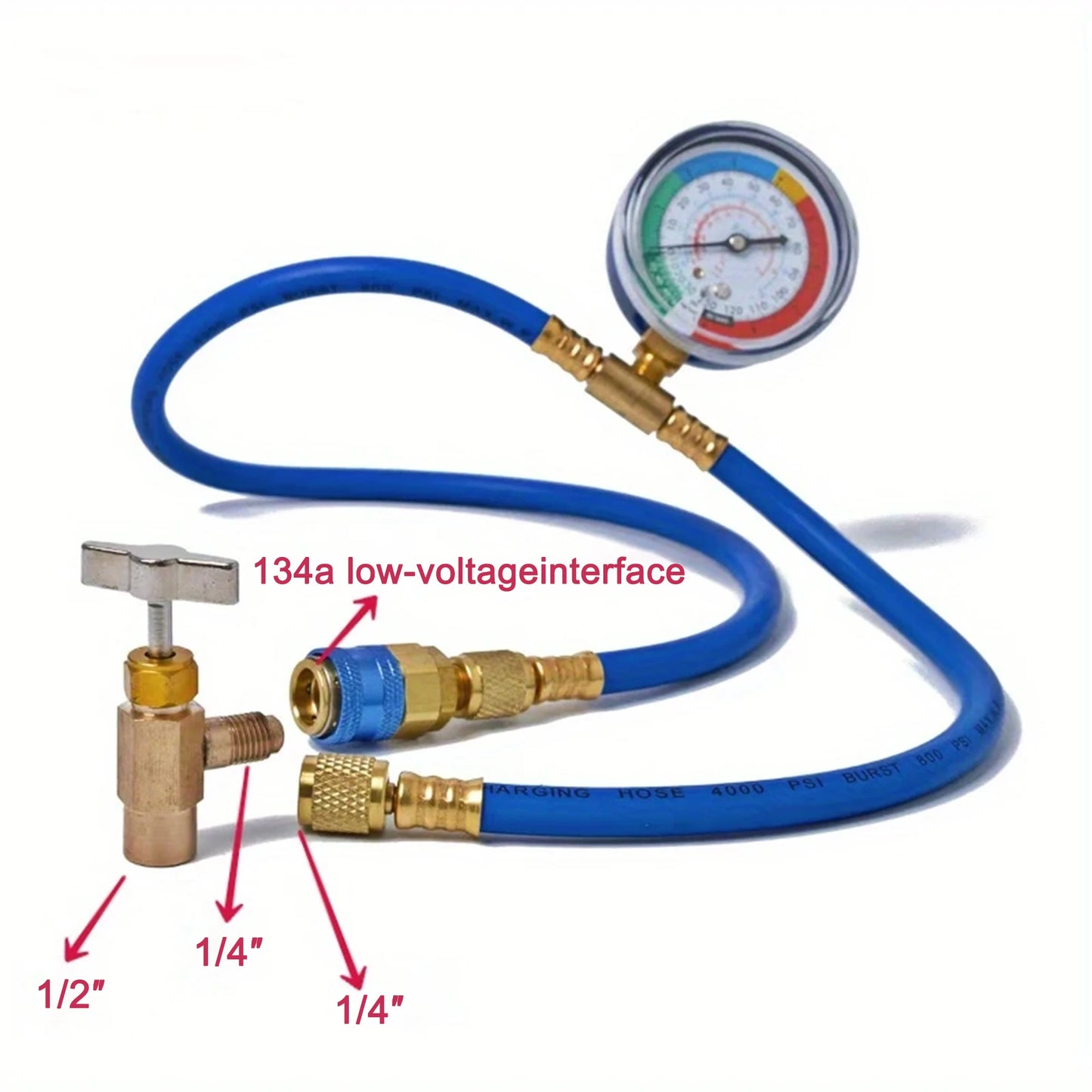 Refrigerant Charging Hose R134A with Gauge Automotive AC Refill Kit Compatible Gas Pressure Measuring Tool for Car Air Repair