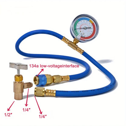 Refrigerant Charging Hose R134A with Gauge Automotive AC Refill Kit Compatible Gas Pressure Measuring Tool for Car Air Repair