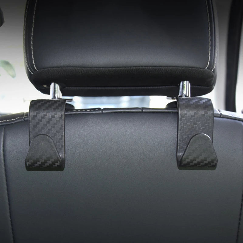 4Pack Car Seat Carbon Fiber Hook for Bags Car Clips Front Seat Headrest Organizer Holder Auto Fastener Hangers Car Accessories