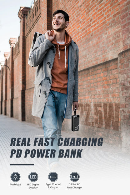 hganus 60000mAh Power Bank QC PD3.0 22.5W Fast Charging Powerbank Portable Charger External Battery For iPad iPhone Xiaomi