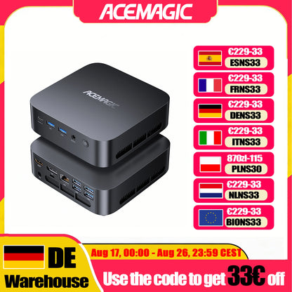 ACEMAGIC K1 MINI PC AMD Ryzen Embedded R2544 16GB LPDDR4 RAM 512GB SSD Windows 11 Pro MINI Computer Wifi5 BT4.2 4K Triple Display