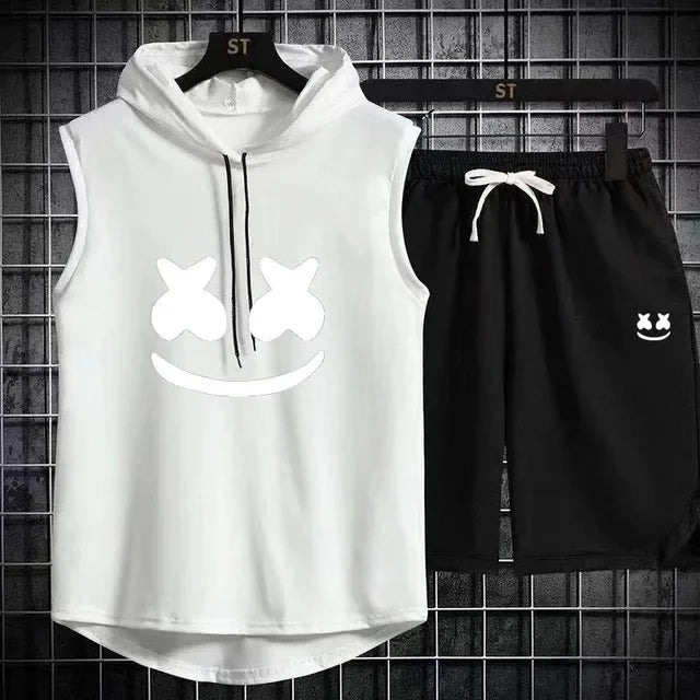 Brand Summer Men's Two Piece Set CasualT-Shirt and Shorts Set Mens Sports Suit Fashion Short Sleeve Tracksuit Hooded T-shirt