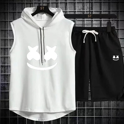 Brand Summer Men's Two Piece Set CasualT-Shirt and Shorts Set Mens Sports Suit Fashion Short Sleeve Tracksuit Hooded T-shirt
