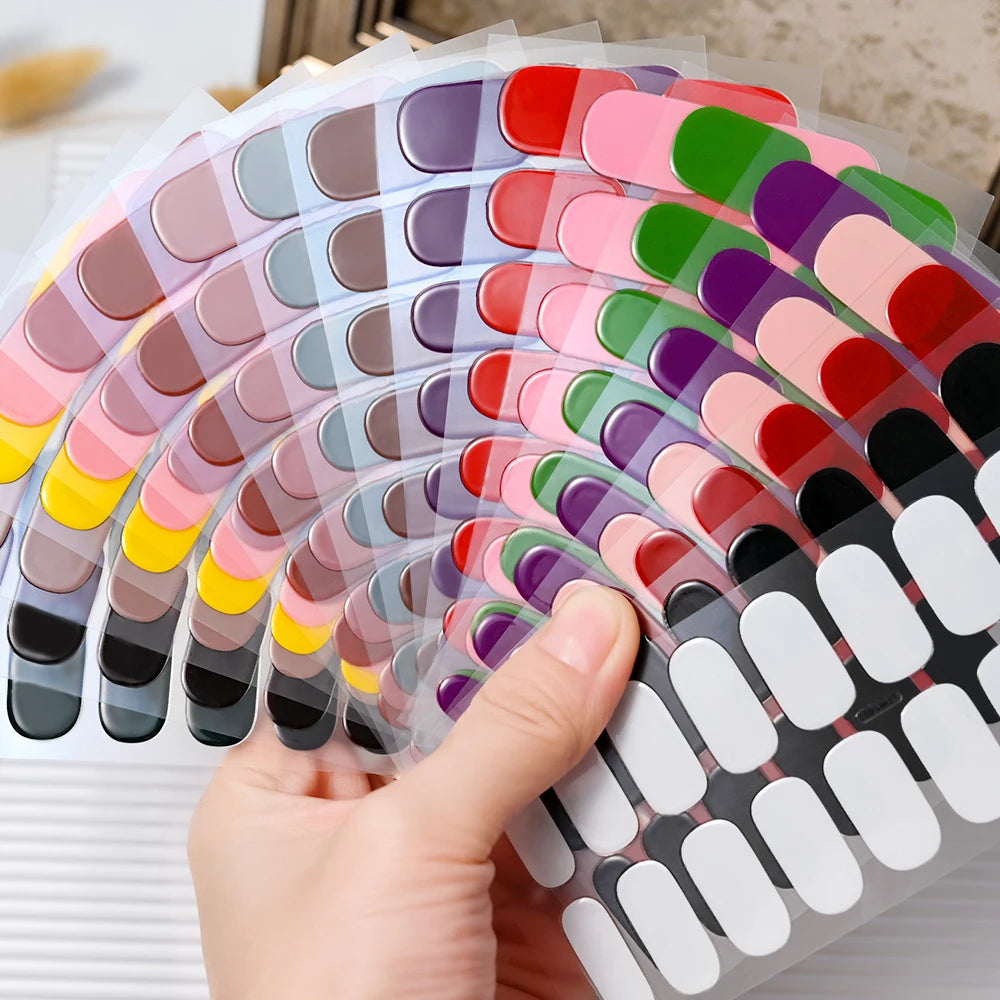 16Tips UV Semi-Cured Gel Nail Wraps Sticker 5D Pure Color Full Cover UV Lamp Gel Sticker Long-Lasting Nail Extension Patch Strip