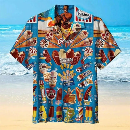 2024 Hawaiian Shirt For Men Summer Ice Cream T-Shirt Beach Prints Short Sleeved Shirt Tops Casual Original Design Men's Clothing