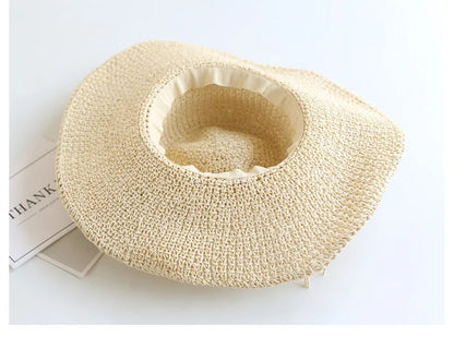 Summer New Parent-child Straw Hat Girl Casual Solid Foldable Big Brim Holiday Hats Baby Boy Beach Fisherman's Cap