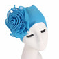 Fashion Women Big Flower Turban Hat Solid Color Elastic Cloth Head Cap Muslim Head Wraps Caps Lady Bandana Hair Accessories