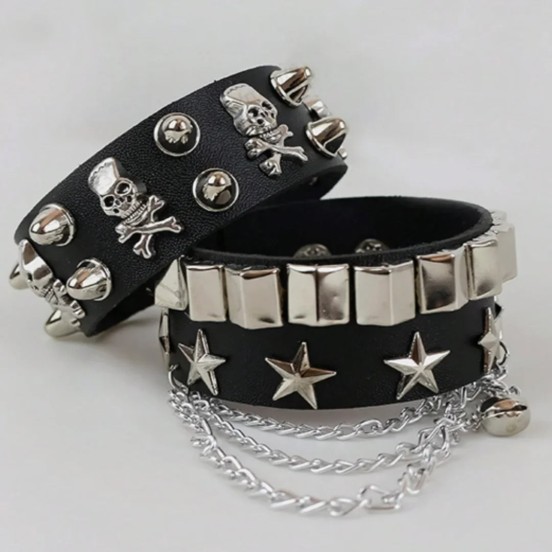 Vintage Leather Bracelets Punk Row Cuspidal Spikes Rivet Stud Wide Cuff PU Leather Punk Gothic Rock Unisex goth accessories