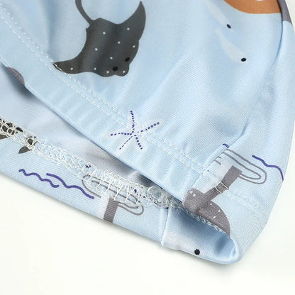 Baby Toddler One-piece Swimsuit With Hat Cartoon Print Kids Short Sleeve Zipper Swimwear Sun Protection For 0-7Y Boys Girls