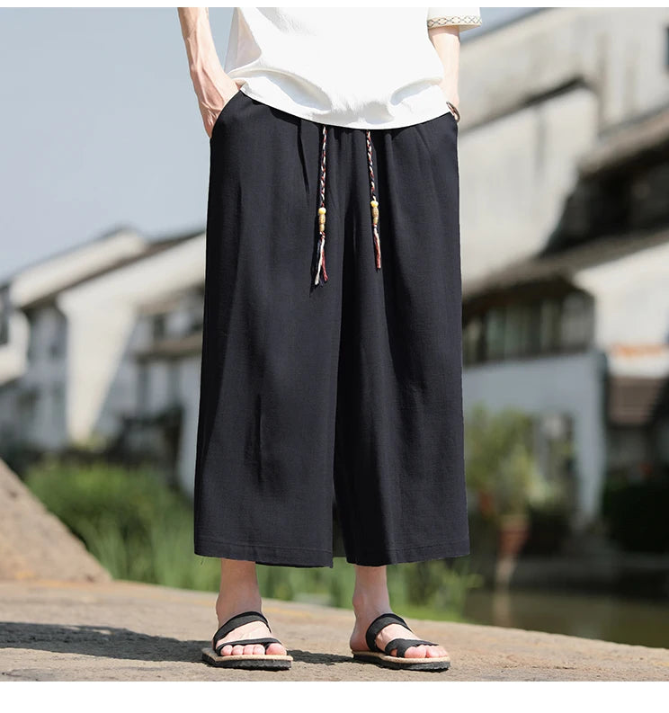 Men Loose Fit Shorts Summer Breathable Casual Pants Wide Leg Linen Cotton Plus Size5XL Comfortable Outdoor Harajuku Trousers Men