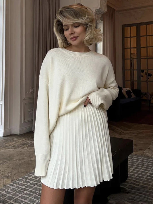White Knitted Pleated Skirt Women Autumn Winter 2025 New High Waist Mini Skirt Lady's Fashion Korean Solid Women's Short Skirts