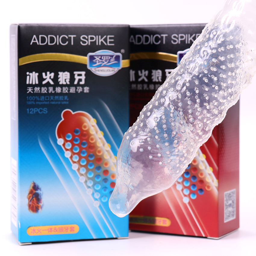 10/12PCS Erotic Condom Ice and Hot Feeling Big Particles Spikes Condom G Point Stimulation Sexshop Contraception for Men Sex Toy