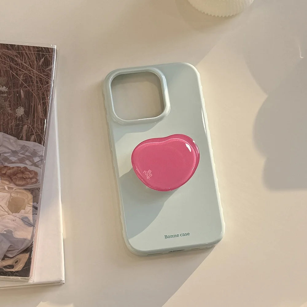 Korean INS Cute Solid Color Phone Case for iPhone 17 16 15 14 13 12 Pro Max Shockproof Protection Back Cover with Bracket