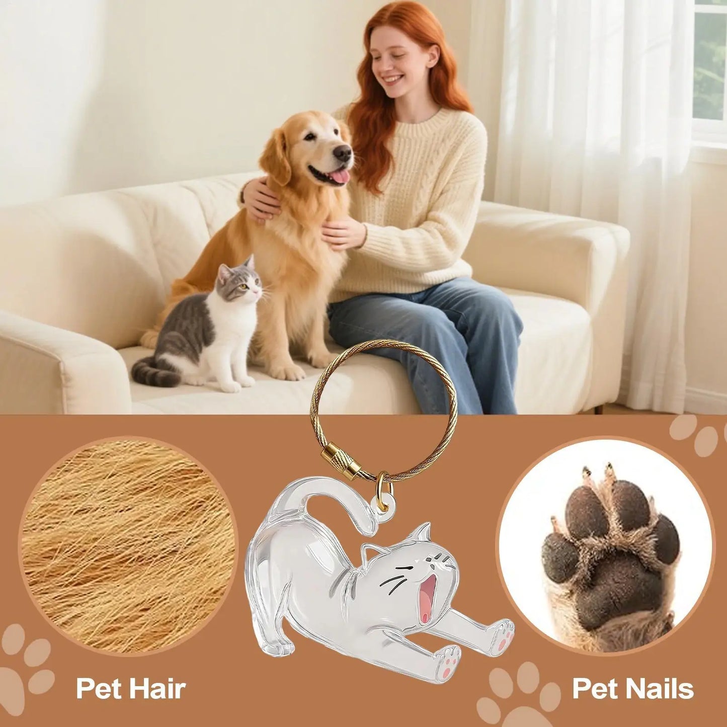 2x3x6cm Pet Hair Keychain Holder, Portable Cat Dog F ur Pendant For Bag, Keepsake Key Ring For Backpack Purse Wallet, Cute Gift