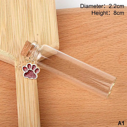 Pet Fur Keepsake Clear Glass Bottle Sealed Cork Stopper Glitter Paw Pendant for Dog Cat Loss Memorial Gift