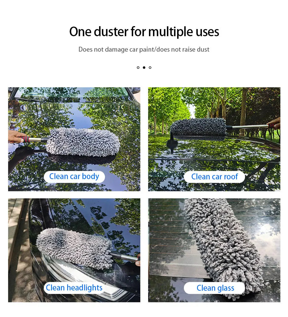 SEAMETAL Retractable Car Duster Stainless Steel Long Handle Dusting Brush Microfiber Dust Remover Car Household Cleaning Tools
