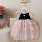 Girls 2024 Summer New Bow Dress Baby Girl Sleeveless Black Pink Princess Dress Toddler Girl Sweet Cute Clothes