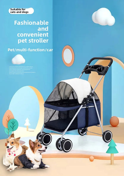 Outdoor Portable Folding Pet Stroller Small Cat Dog Rabbit Hamster Lightweight Vehicle Compatible Carrier Pet Trolley