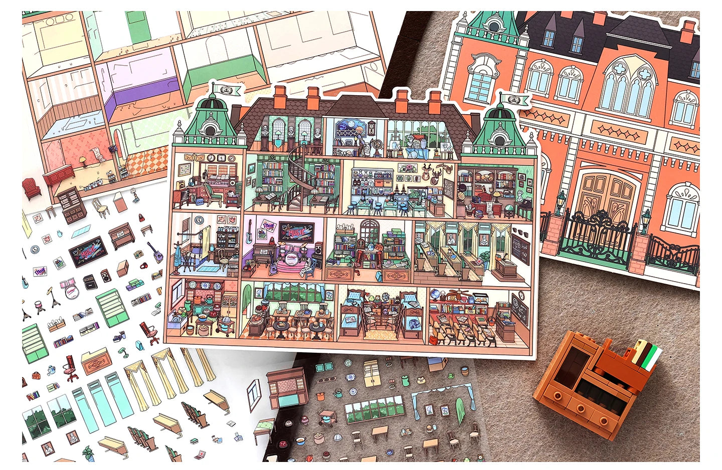 Kawaii College of Fine Arts 3D Candy Apartment Landscape Sticker  DIY Pocket Cabin Scene festival gift