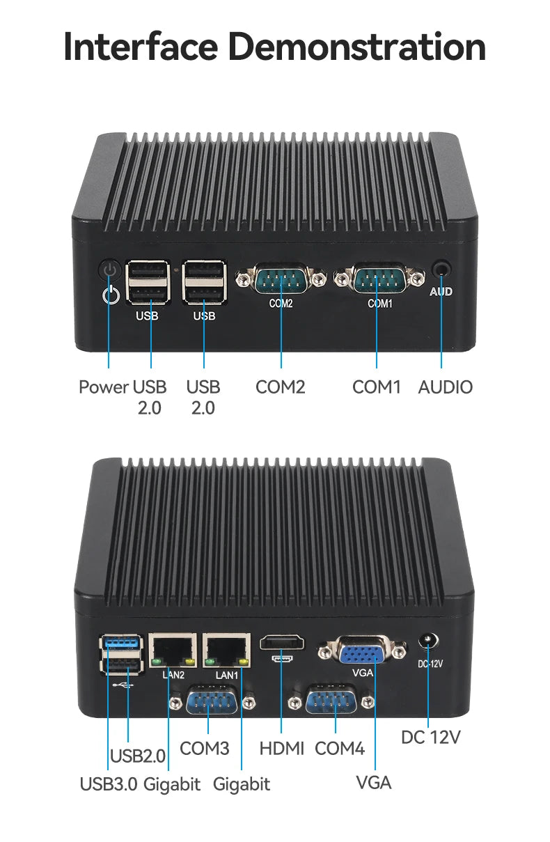 Helorpc Industrial Mini PC N2840/J2900 Support WIN10 LINUX with 2xGigabit LAN 5xUSB2.0 1xUSB3.0 4xDB9 COM 1xHDMI 1xVGA Computer