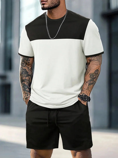 New European & American Style Men's Summer Loose-Fit Set Men's Crew Neck Short-Sleeve Top & Athletic Casual Shorts Two-Piece Set