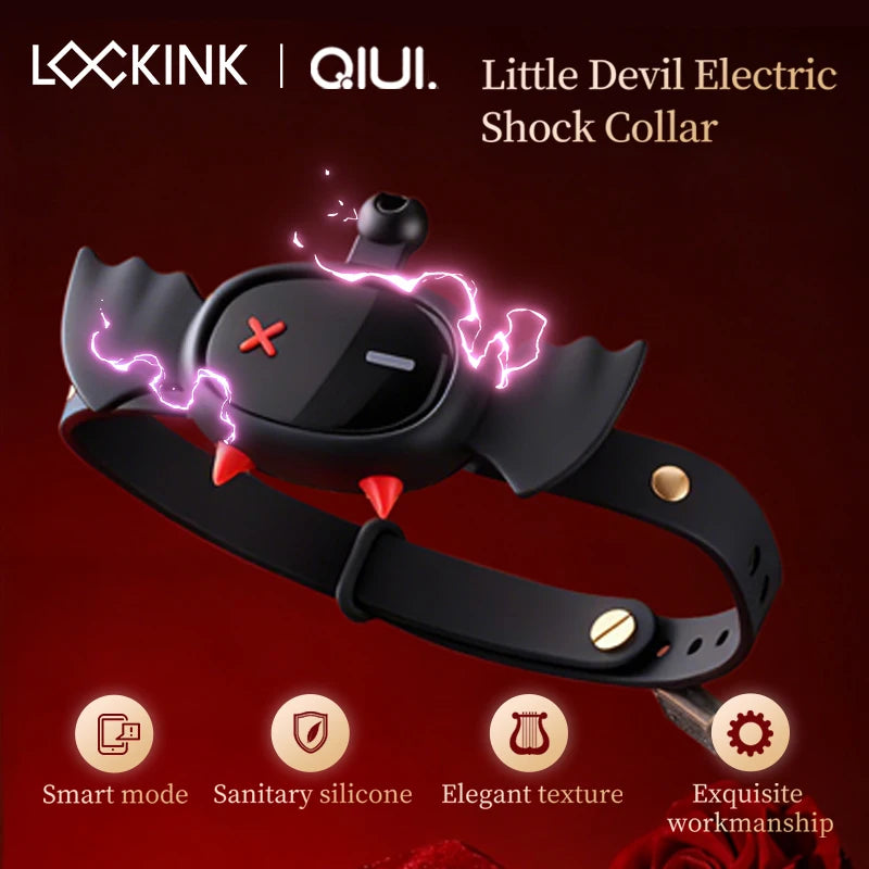 QIUI Electric Shock Collar APP Remote Control Collars Restraint BDSM Devil Shaped Necklace Adult Games Sex Toys for Men Women