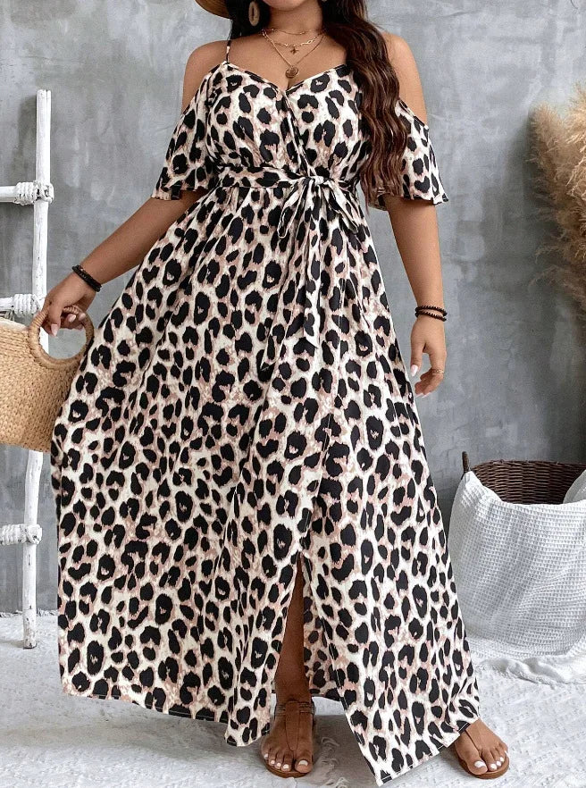 Plus Size Large Size Fashion Floral Print Women's Strap Dress Comfortable Casual Long Skirt Polyester Fabric Commute Style Th...