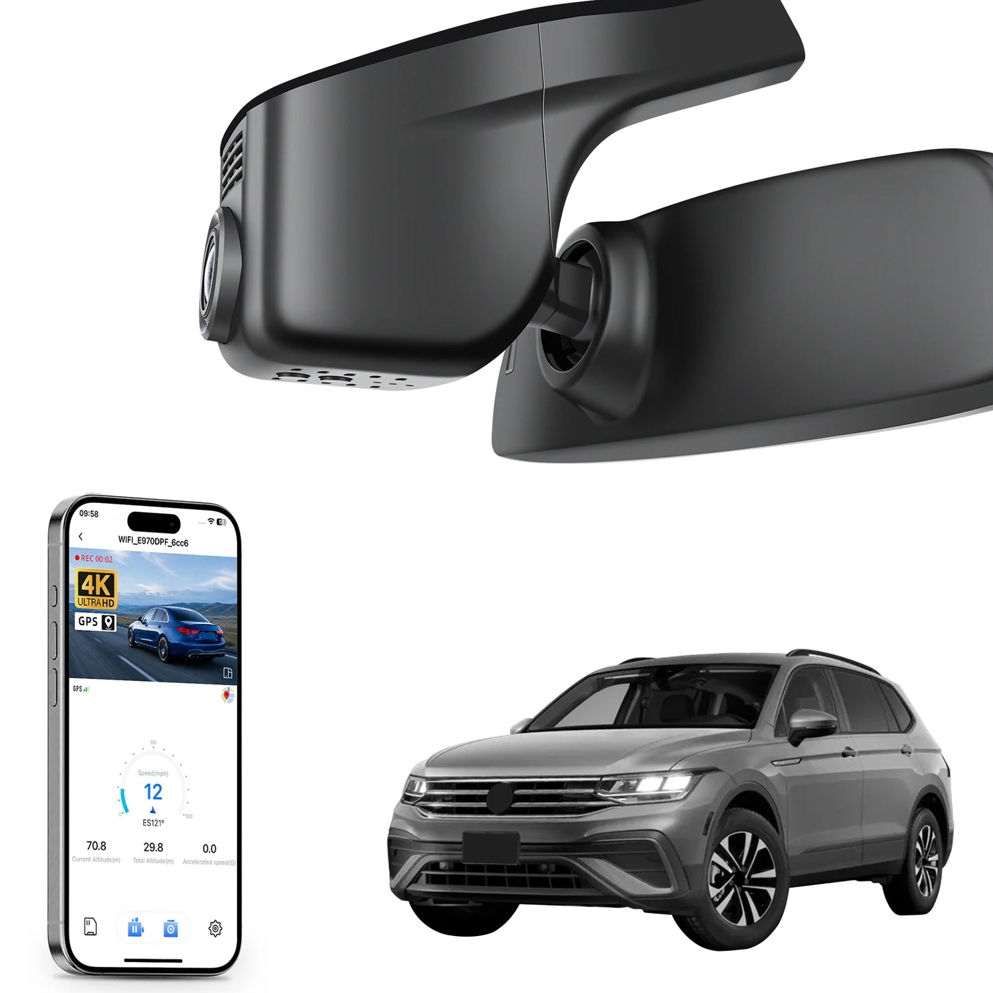 Mangoal 4K Dash Cam GPS WiFi & APP For Volkswagen Tiguan Gen2 AD BW Dash Car Camera 2018-2024 Plug and Play