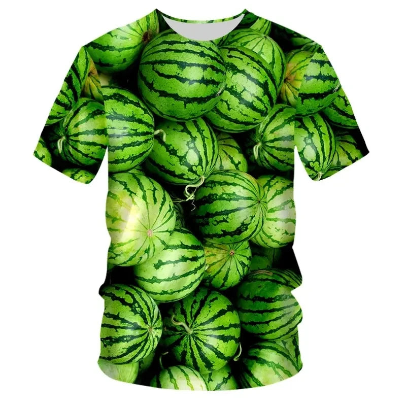Fashionable New Fun Fresh Fruit Pattern Printed Men's T-shirt Summer Popular Harajuku Personalized Round Neck Comfortable Short