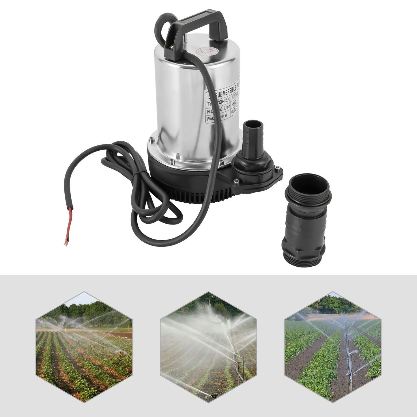6000L/H Submersible Sewage Pump, 12V DC Sewage Dirty Water Pump 160W Stainless Steel Durable Drain Septic Sump Celler Pump
