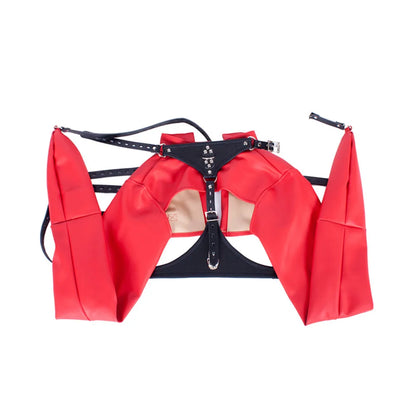 Black Leather Exposed Nipples Bra Arm Restraints Sleeve Adult SM Training Toys Bdsm Collar Body Harness Bondage Straight Jacket