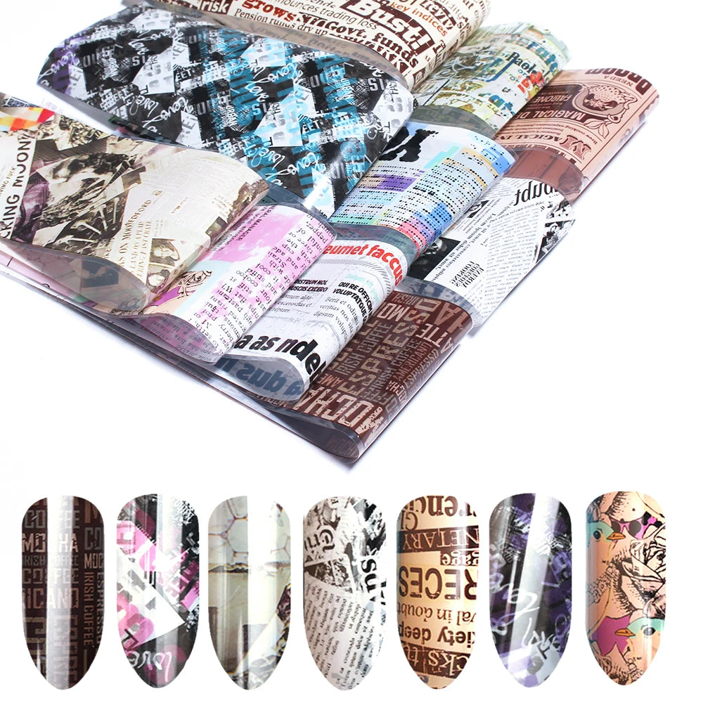 16Pc Holographic Nail Foil Set Starry Transfer 20*4cm Sticker Laser Flowers Leopard Mix Design Decal DIY Nail Art Decoration