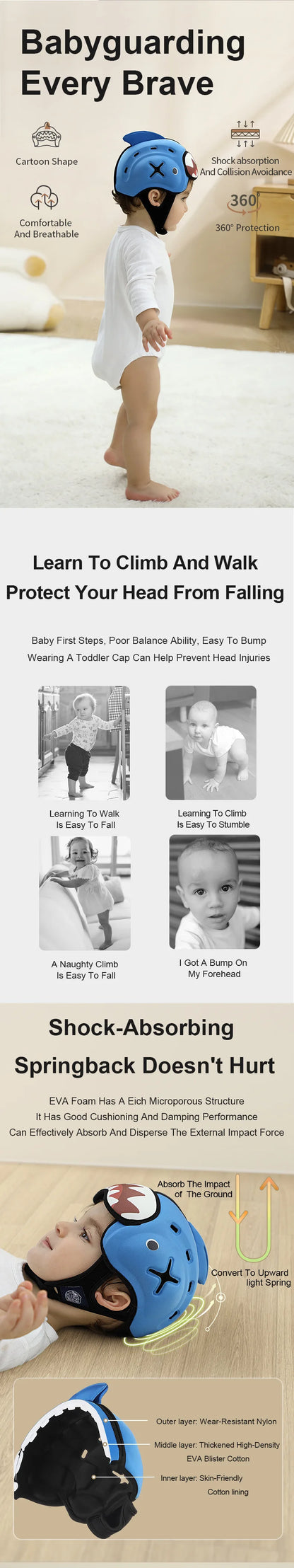 Baby Anti Fall Head Protection Hat Infant Learning Walk Breathable Helmet Toddler Safety Gear Caps for Walking and Crawling