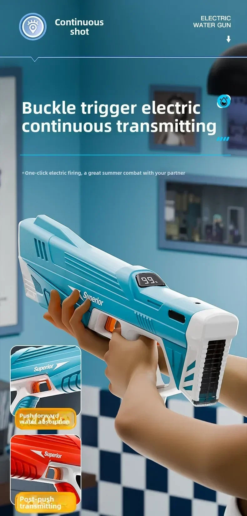 Electric Water Gun New Children Wholesale AutomaticWater Absorption Battery DisplayLarge Capacity Boys' Water PlayToyWaterGun