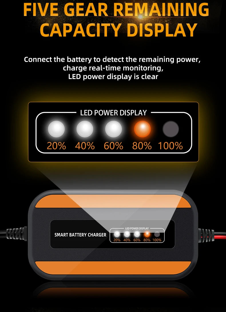 12V 6V Motorcycle Toy Car Battery Charger Mini Lead Acid Battery Charger 2A Full Automatic Charging Puls Repair for Auto Motorcy